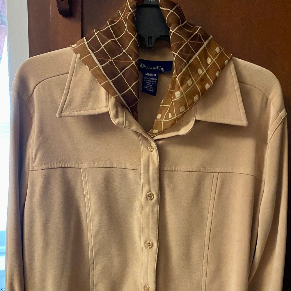 Denim & Company Soft Cream Jacket , Plus Scarf ~ Medium